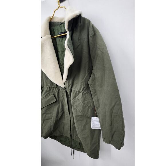 New NWT ASOS Quilt Lined Parka Coat With Borg Collar In Olive Size 8 - Picture 9 of 16